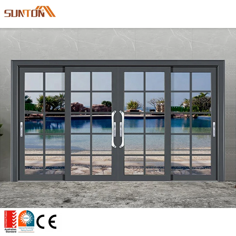Customized modern home apartment villa exterior patio black aluminum heat insulation glass french sliding doors with screen