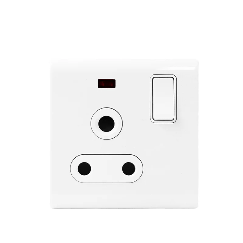 British wall socket 15A 250V Single Pole Switched 3 Round Pin Socket Outlets with Neon - White wall sockets