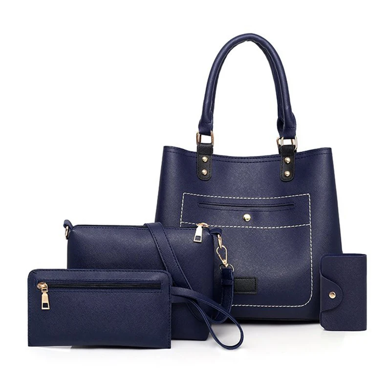 Wholesale ladies hand purse shoulder bags 4 in 1 set fashion women pu leather crossbody handbags