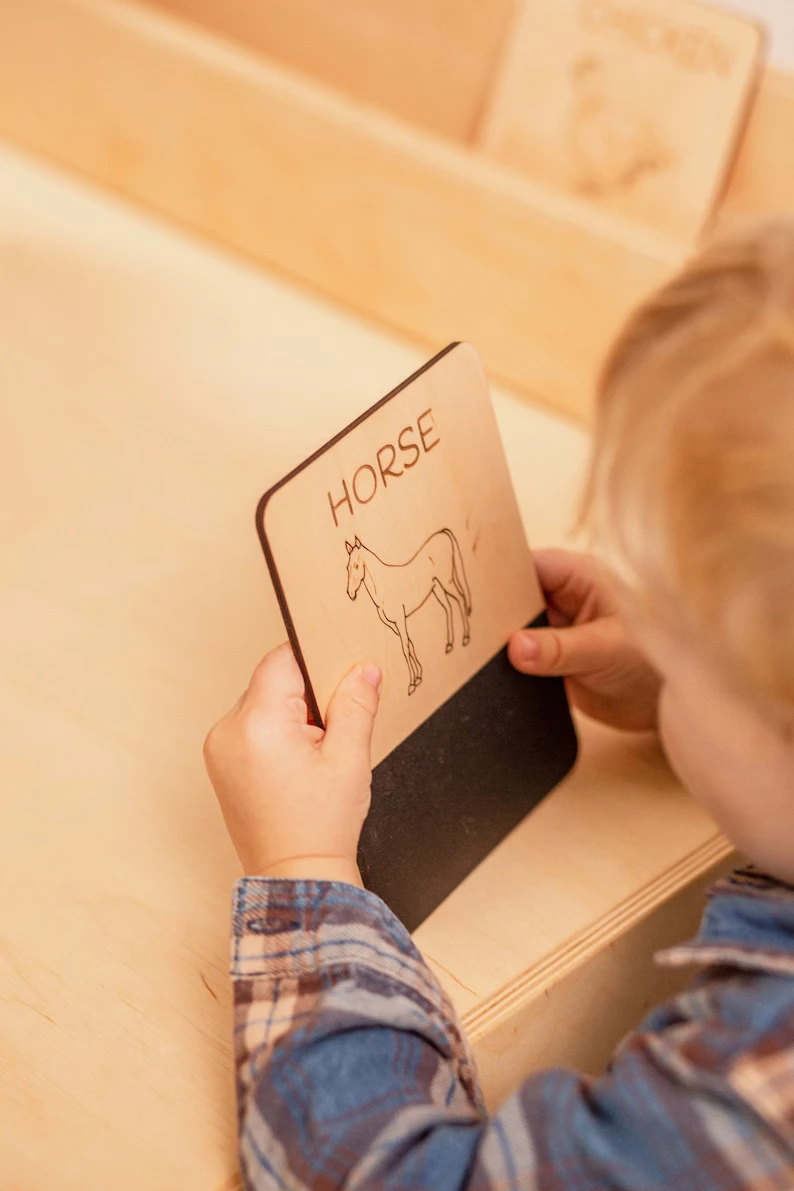 Montessori Toy Wood Animals Flash Cards Blackboard Animal Cards Set Christmas Presents Kids Gifts Learning