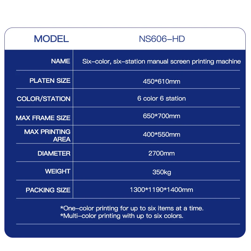 6-Head Manual T-Shirt Screen Printing Machine 6-Color 6-Station Printer Press 360° Rotate Easy to Operate and Manual