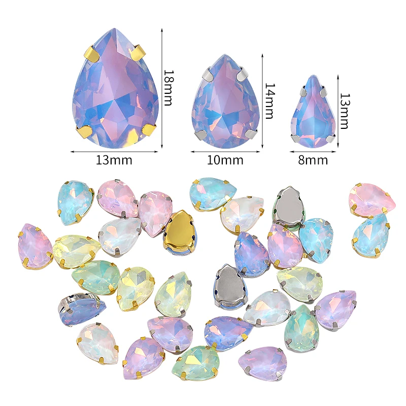 XC new design crystal drop rhinestones gems custom wholesale price teardrop loose bulk sew on stones with golden sliver claw