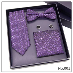 New mens necktie sets tie and pocket square bow tie set 4pcs bowtie set stripe mens black neck ties and handkerchief man gift