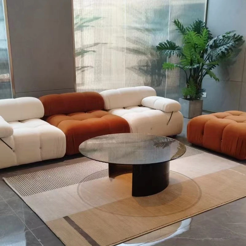 Family Lamb Velvet Module Sofas Combination Living Room L Shape Sofa White Velvet Modular Seater Sectional Sofa