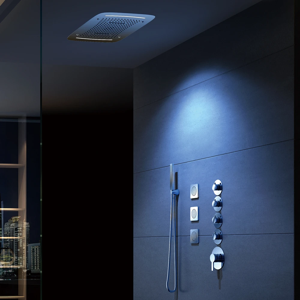 
luxury concealed led light shower set dual rain and waterfall shower hot and cold mixer multi spray shower 