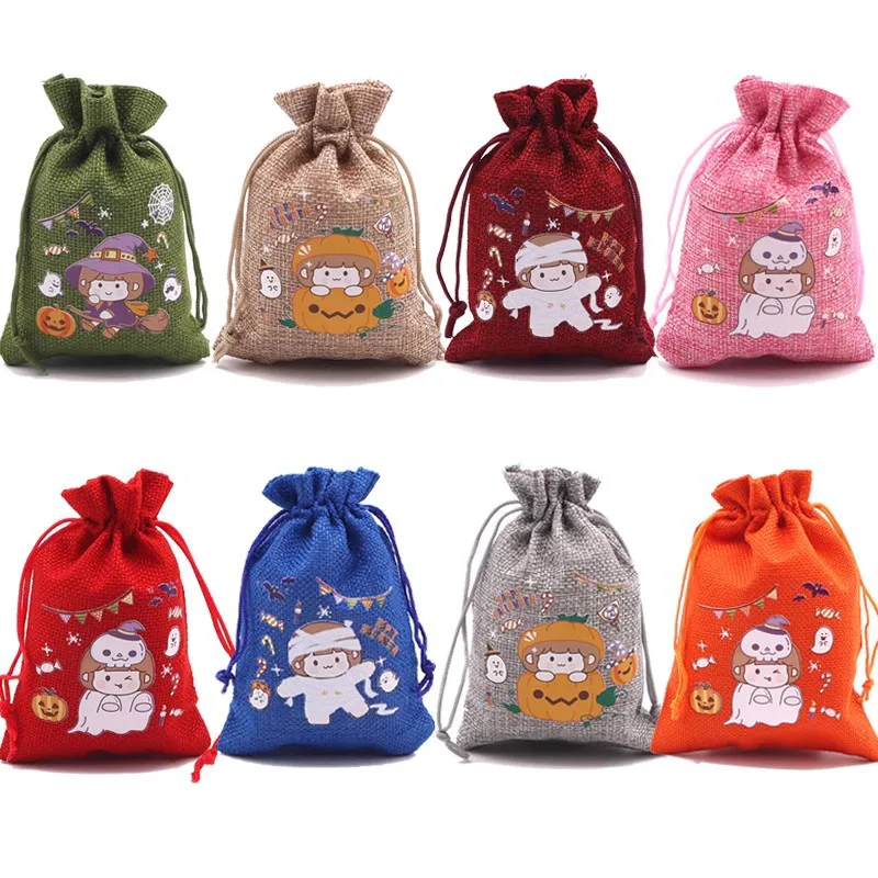 Christmas Jute Burlap Xmas Gifts Portable Candy Christmas Sacks Presents Storage Party Supplies Linen Drawstring Jute Bags