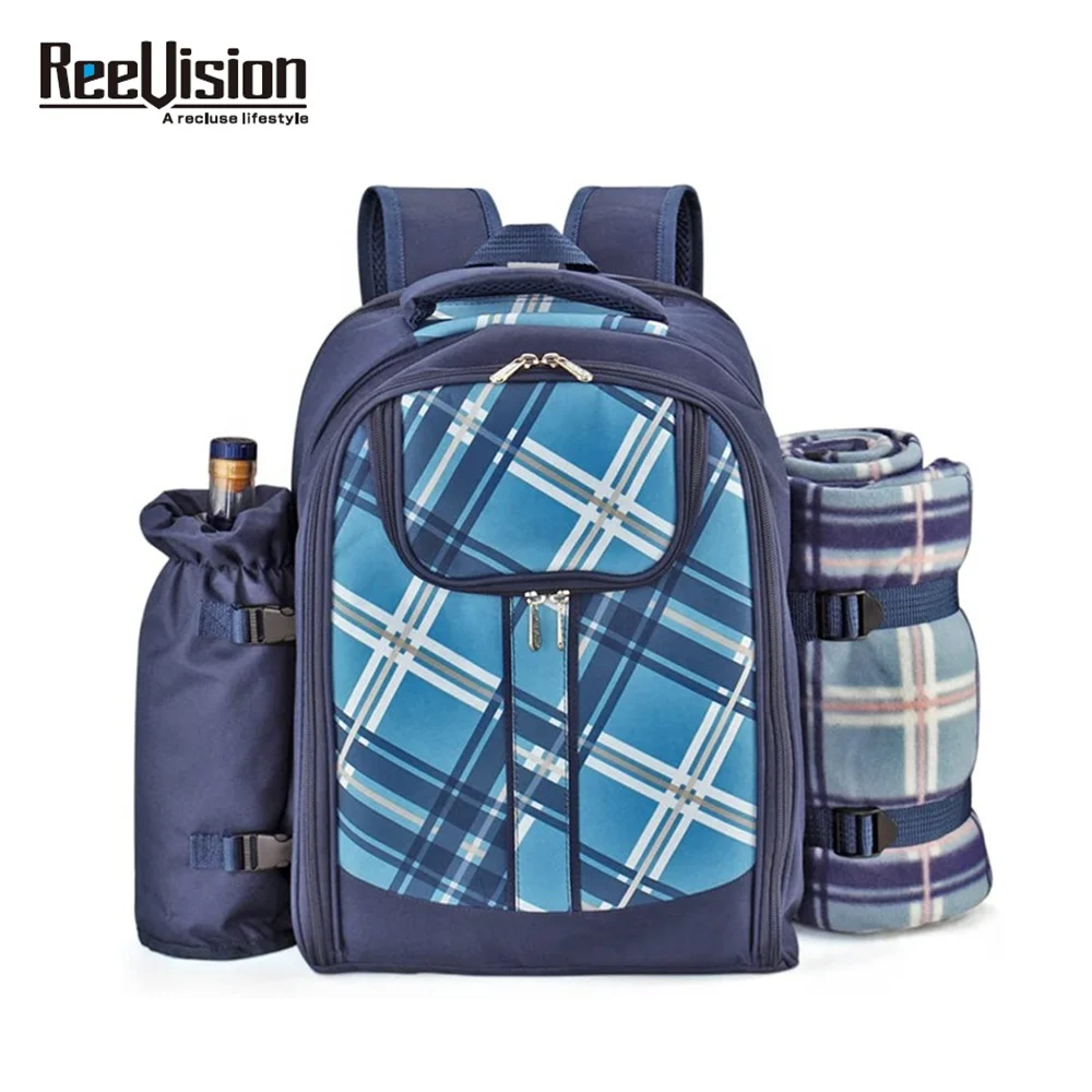 Picnic Camping insulated cooler food lunch bag with blanket with bottle holder