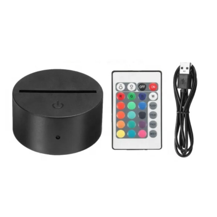 16 Colors RGB LED Lamp Bases for 3D Led Night Light Lamp ABS Acrylic Black Touch Base with USB Cable and Remote Control