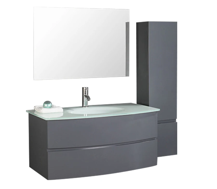 Black large single modern built-in washbasin bathroom cabinet