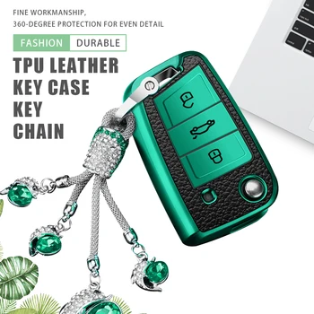 Tpu leather car key cover case for  for vw bora polo tiguan jetta passat b5 b6 b7 golf beetle for skoda octavia