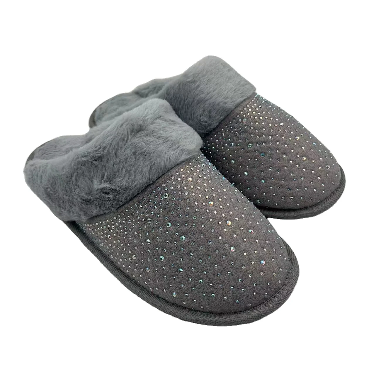 micro suede with rhinestone decoration on upper lady women home house indoor slippers