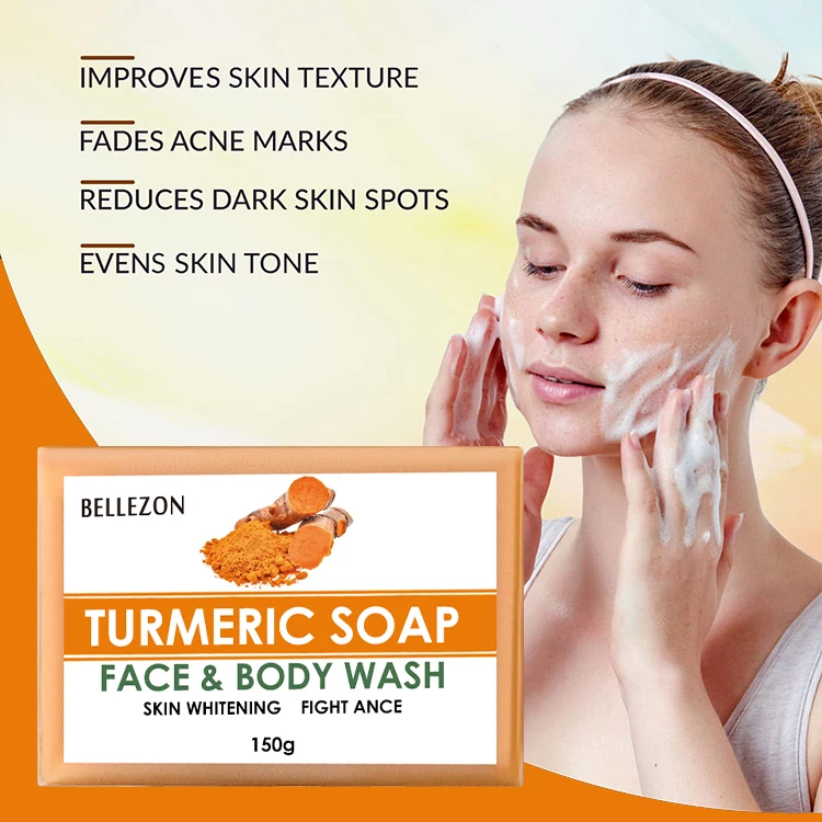 Face Body Turmeric Soap Private Label Anti Acne Brightening Natural Turmeric Soap