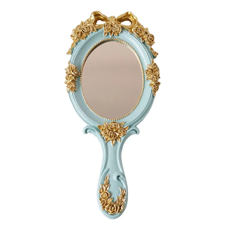 European vintage hand-held makeup handle mirror portable single-sided student Princess mirror beauty shop makeup mirror