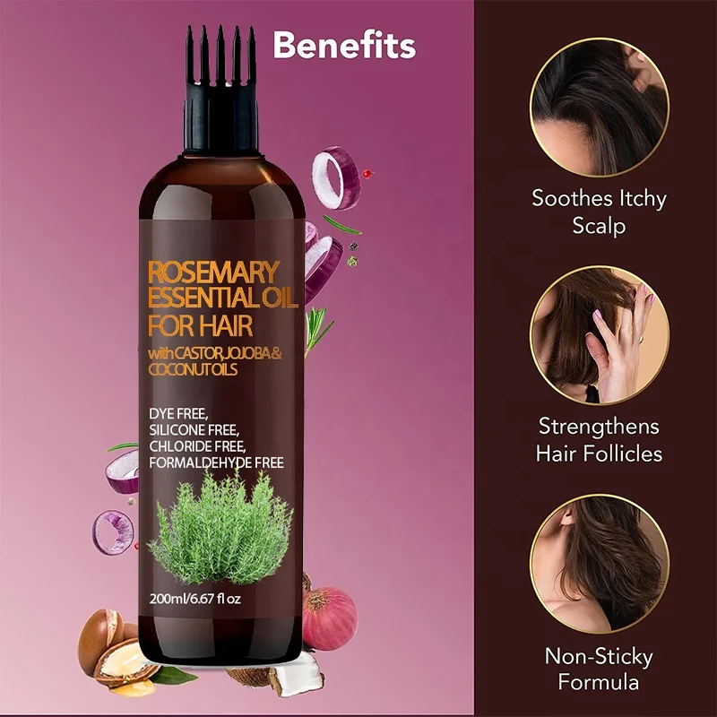 Rosemary Oil Hair Growth With Castor & Coconut Oil Soothes Itchy Scalp Follicles Growth Oil For Black Women Private Label