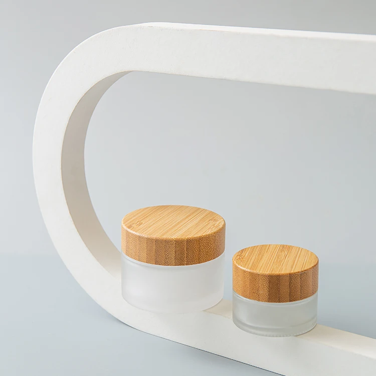 Luxury frosted glass jar with bamboo lid, 15g 30g 50g 100g 150g 200g bamboo wooden cosmetic jar for face cream