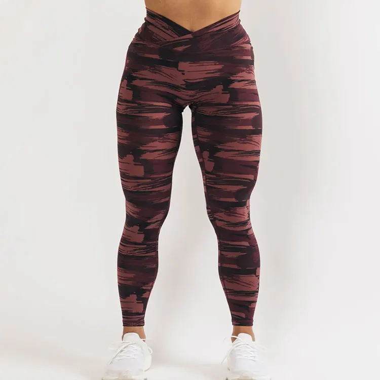 Women v-shape printed gym fitness squat poof yoga wear compression nylon spandex leggings