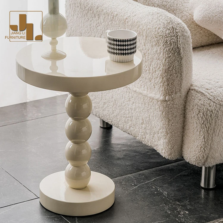 Modern cream style hotel living room bedroom white side table furniture fashion wooden small round corner table