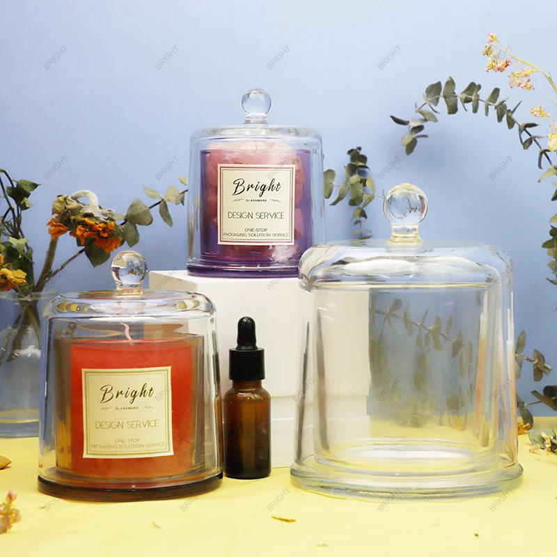 Aroma Body Scrub Luxury Empty 12oz  Custom Cajas De Carton Bell Cloche Dome Lids Glass Candle Holders Lanterns And Candle Jars