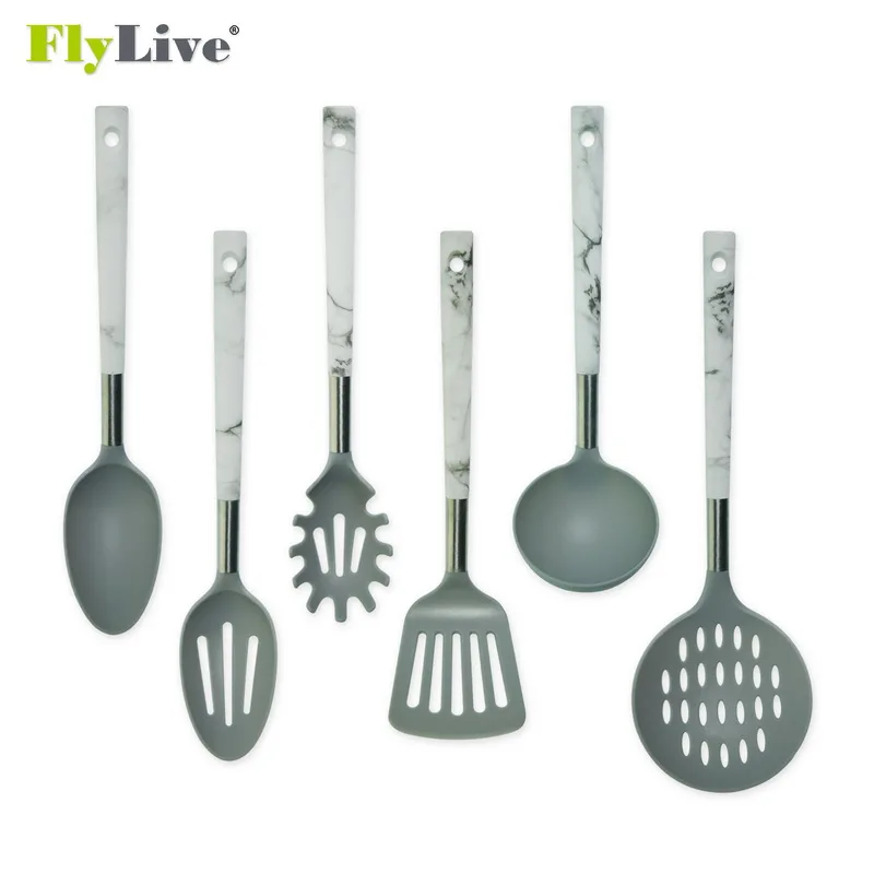 
6 Pcs Premium Quality Nylon Utensil Set with Marble Design handle nylon 
