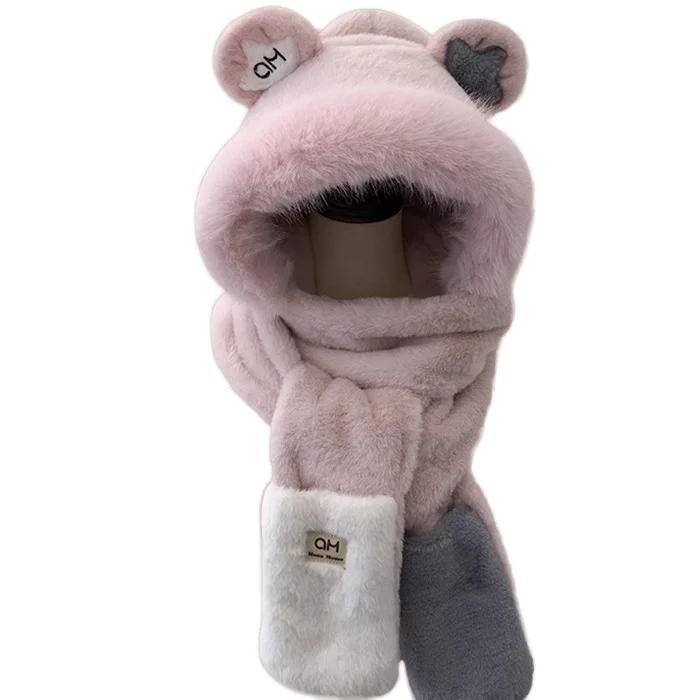 Wholesale factory plush hat autumn and winter scarf hat overall plush girl super cute ear protection plush animal bear hat
