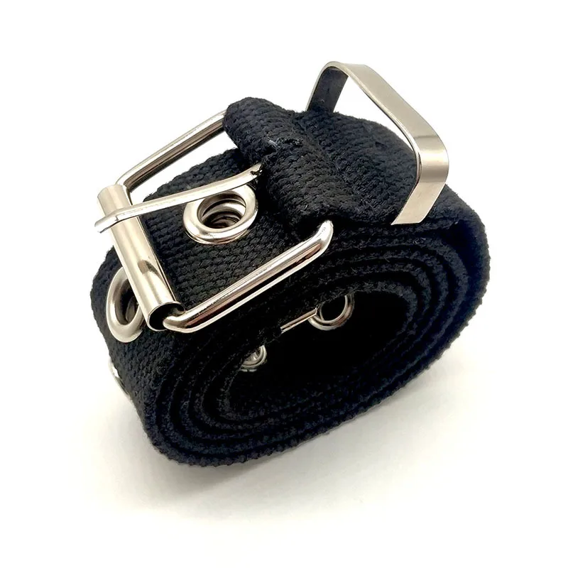 Customized Fashion Eyelets Fabric Pattern Cotton Classic Jeans Web Strap Belt With Pin Buckle