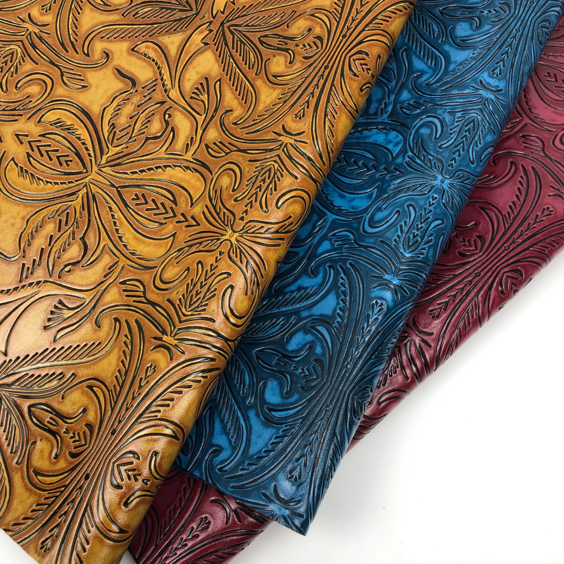 New product flower pattern printing PU leather shoe material handbag Vintage lily flower Embossed pattern PVC artificial faux le