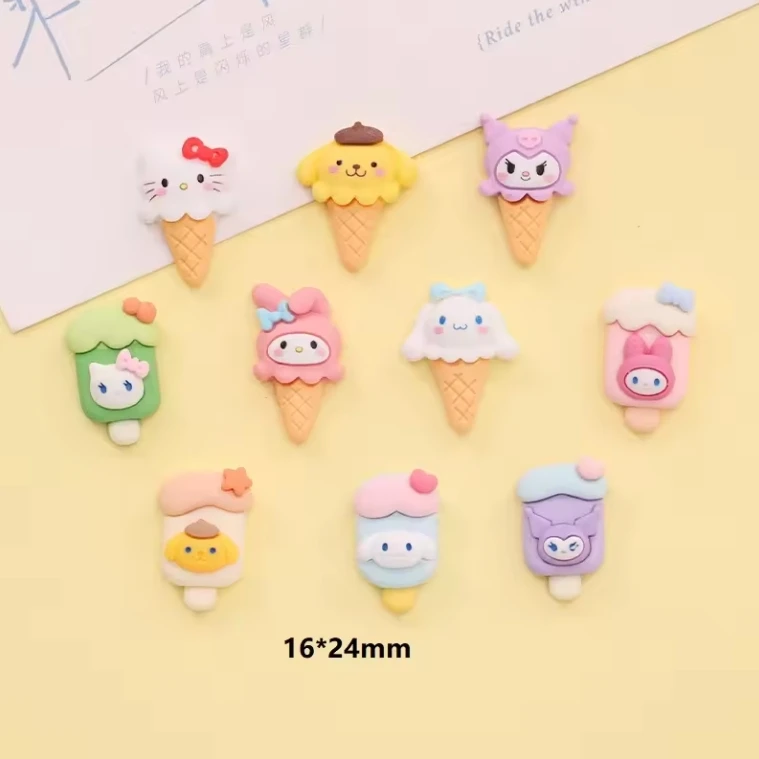 Kawaii Resin Creative Accessories Cute Animal Ice Cream DIY Nail Art Decoration Charms