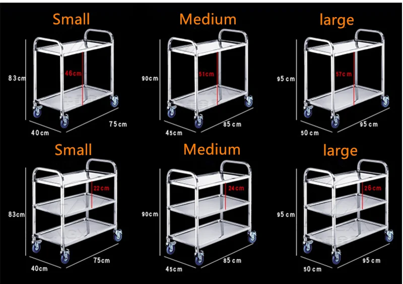 Easy Assemble 3 Tier Restaurant Service Stainless Steel Trolley Cart Food