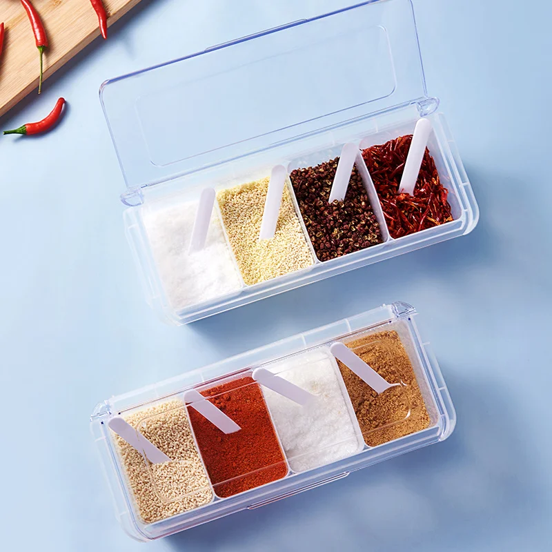 Plastic Spice Jar Organizer Kitchen Storage Boxes Set with  Spoon