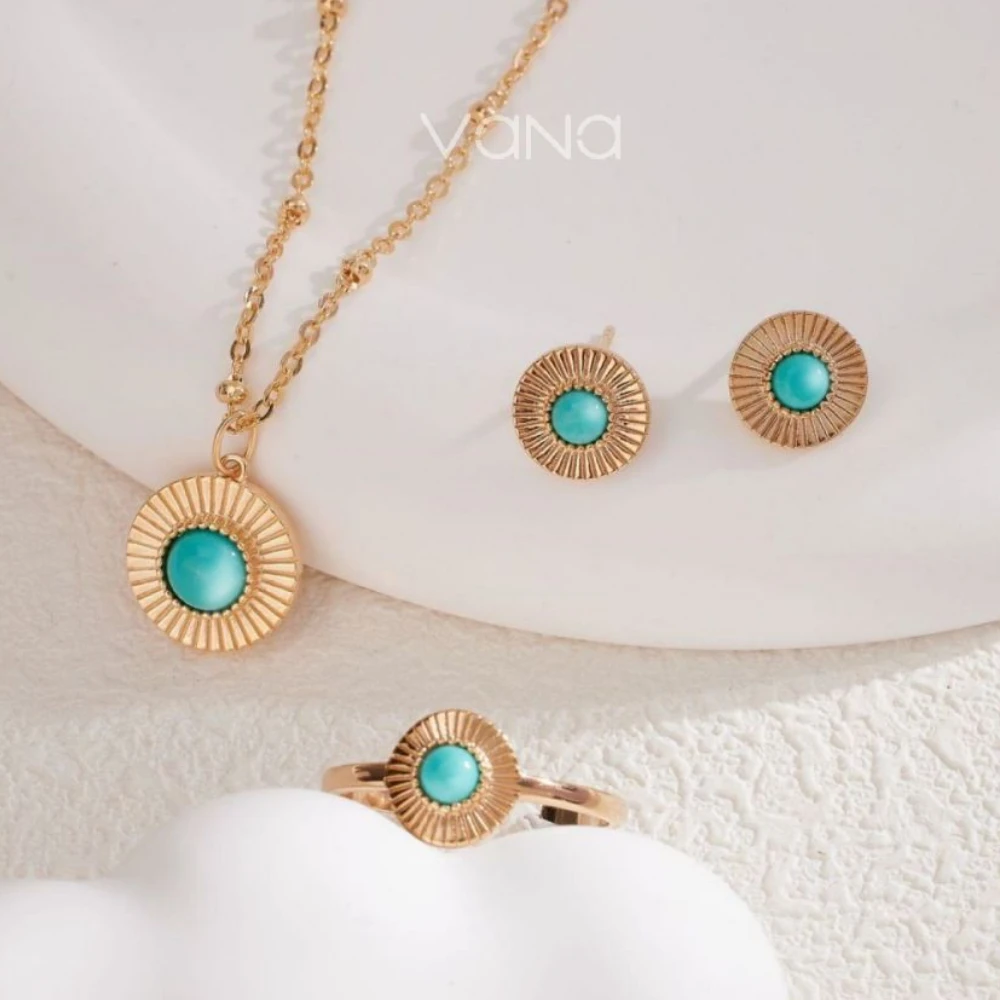VANA Роскошные ювелирные изделия бирюзовые подвески винтажные 14K позолоченные 925 стерлингового серебра женские серьги-гвоздики колье набор украшений