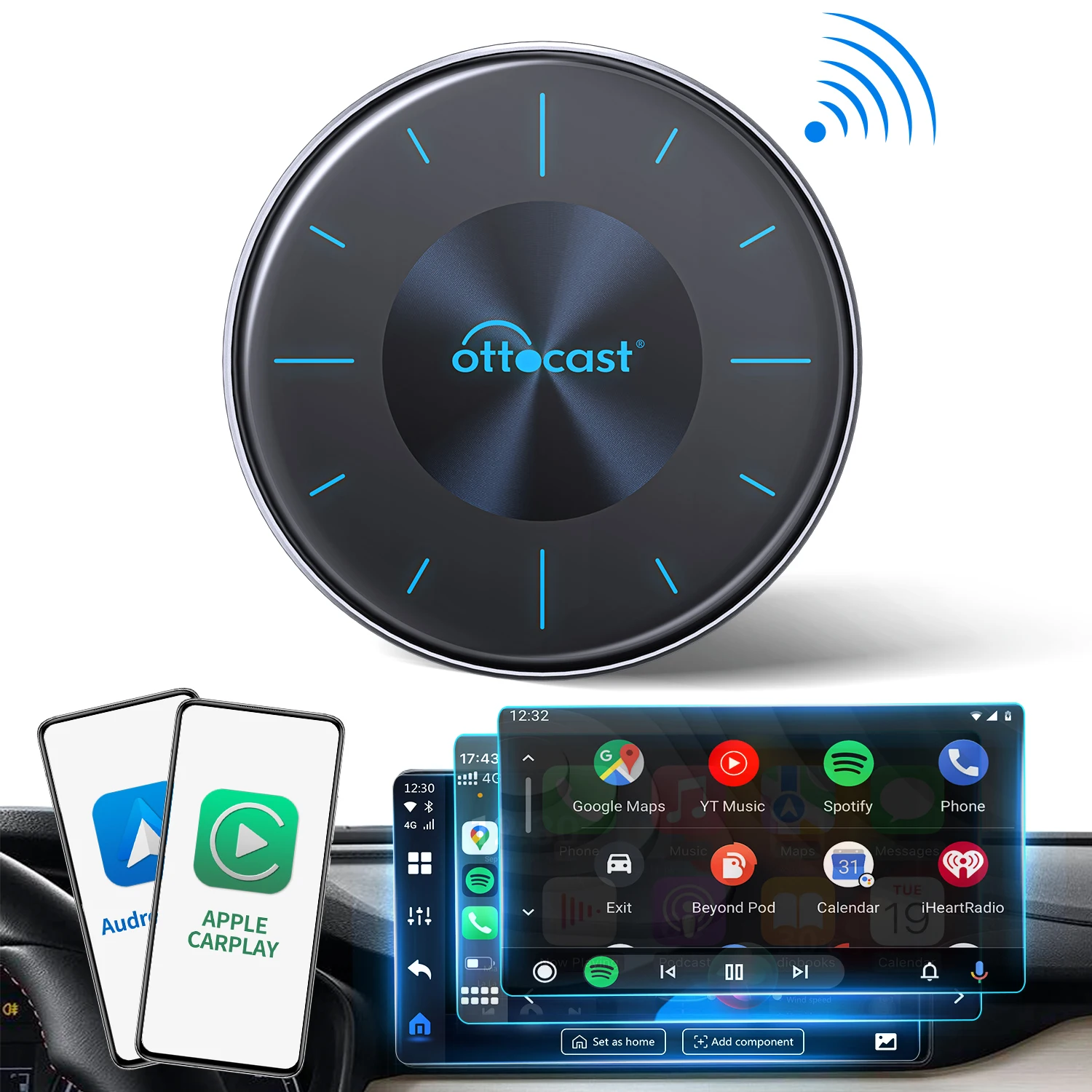 Ottocast Android AI Box  Magic Good Quality Android Smart Wireless Carplay adapter android auto Carplay for Plug and Play Media