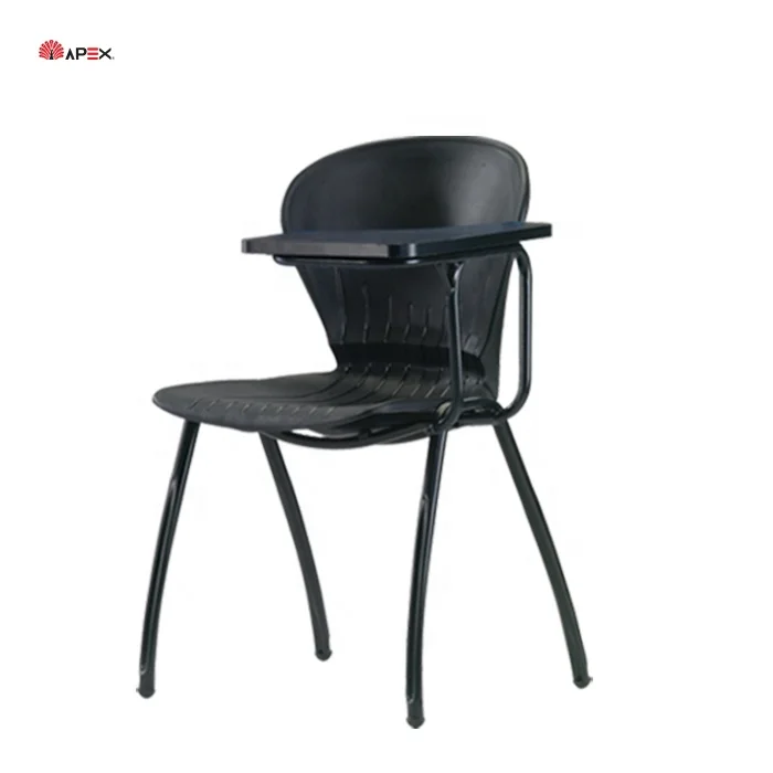 Malaysia School Furniture Black Metal Frame Padded Study Chair with Attached Folding Writing Table
