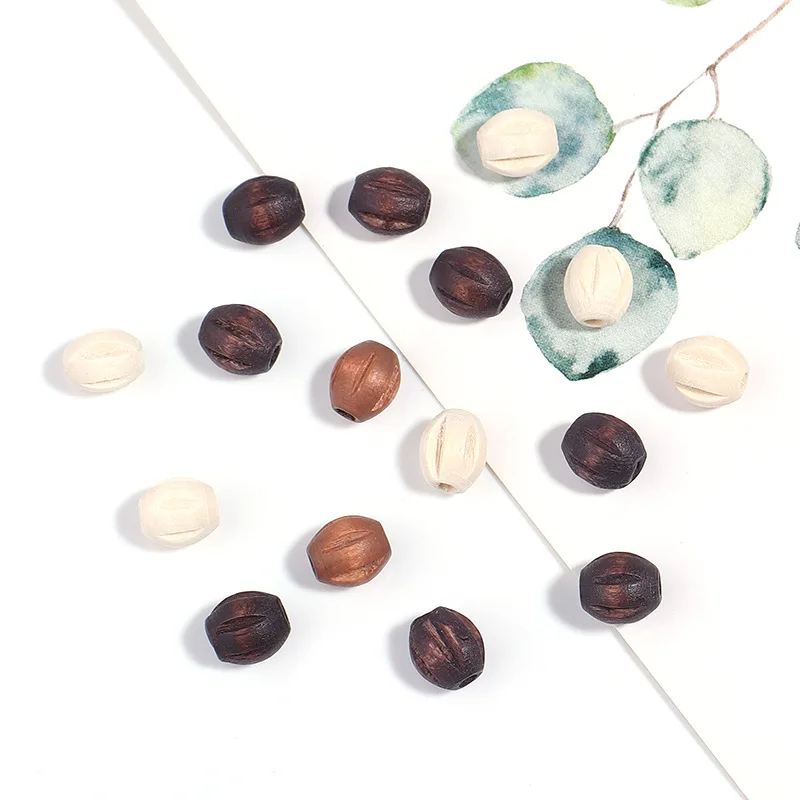 diy Ornament accessories factory direct supply Multicolor watermelon wooden bead Oval carved watermelon beads Hemu bead bracelet