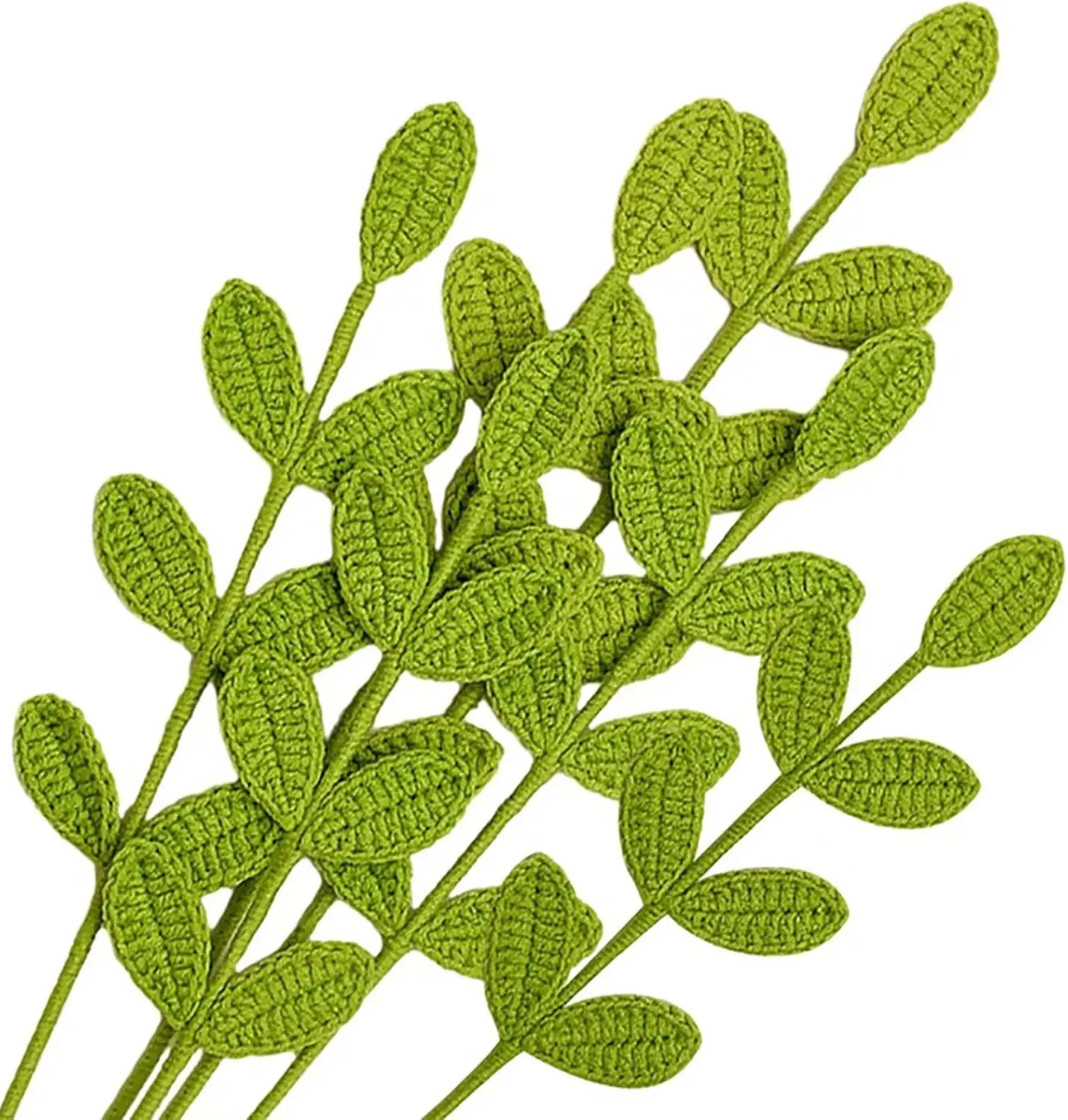 Wholesale Handmade Woven Eucalyptus Leaves Stems Knitted Flower Crochet Flower for Gift and Home Vase Decoration