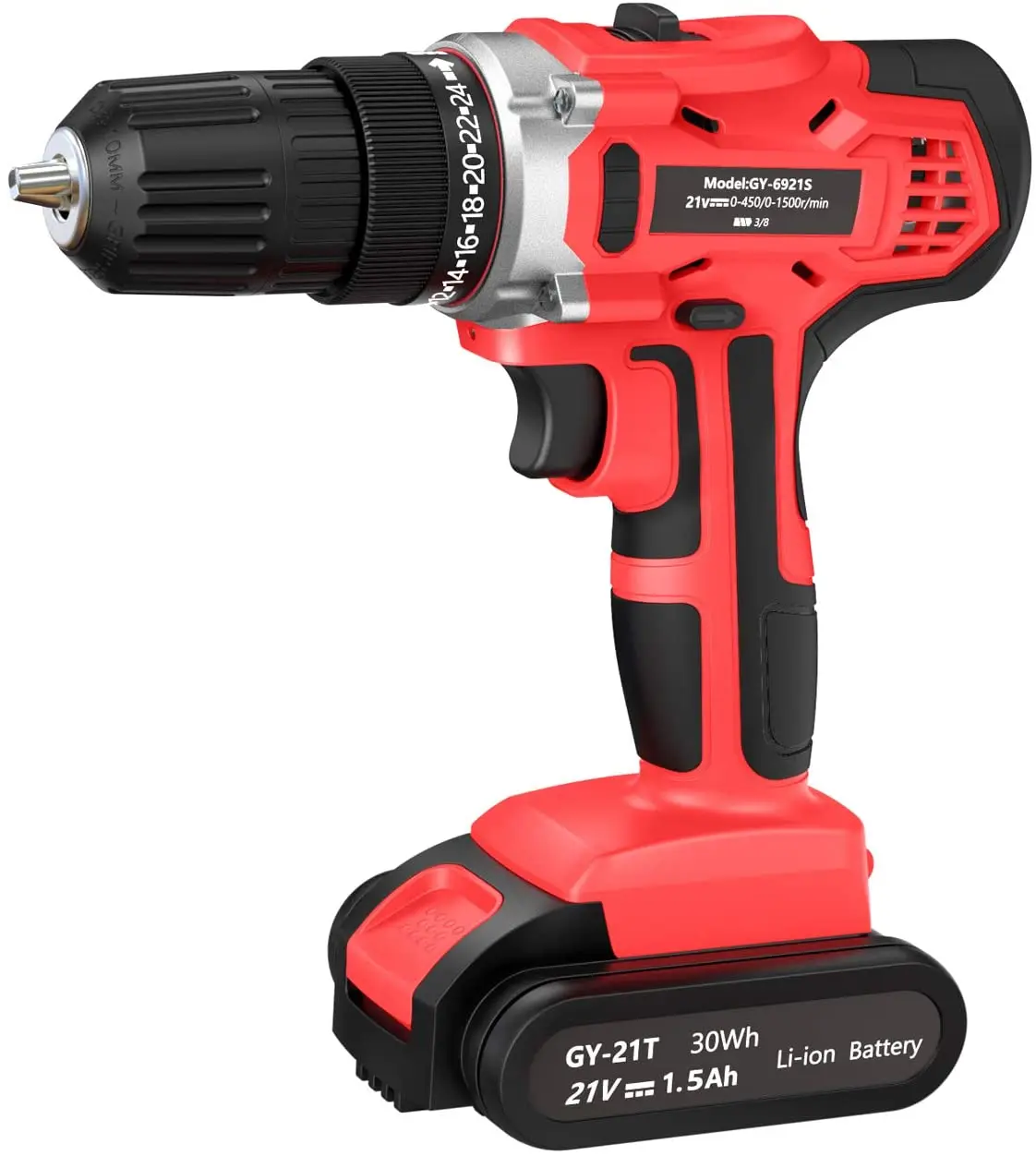 21V Max Power Cordless Mini Hammer Drill Electric Impact Driver Drill Kit with 2 Variable Speed Chuck 24+1 Torque