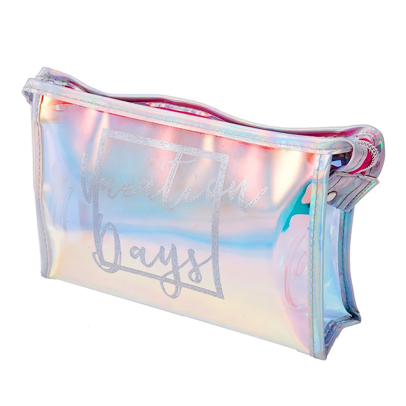 Holographic Clear Cosmetic Bag PVC Travel Laser Jelly Iridescent Makeup Bag Transparent Wash Bag