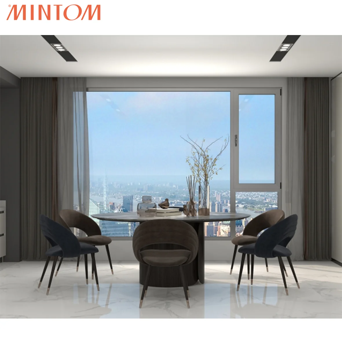 Mintom Modern Design Casement Windows Soundproof Windproof Aluminum Alloy Vertical Opening Pattern Villa Powder Coating
