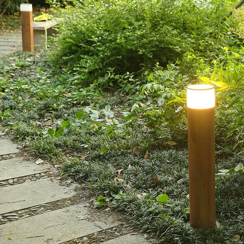 7W IP65 Outdoor Lawn Light Wood Grain Painted Villa LED Garden Lamp for Paths