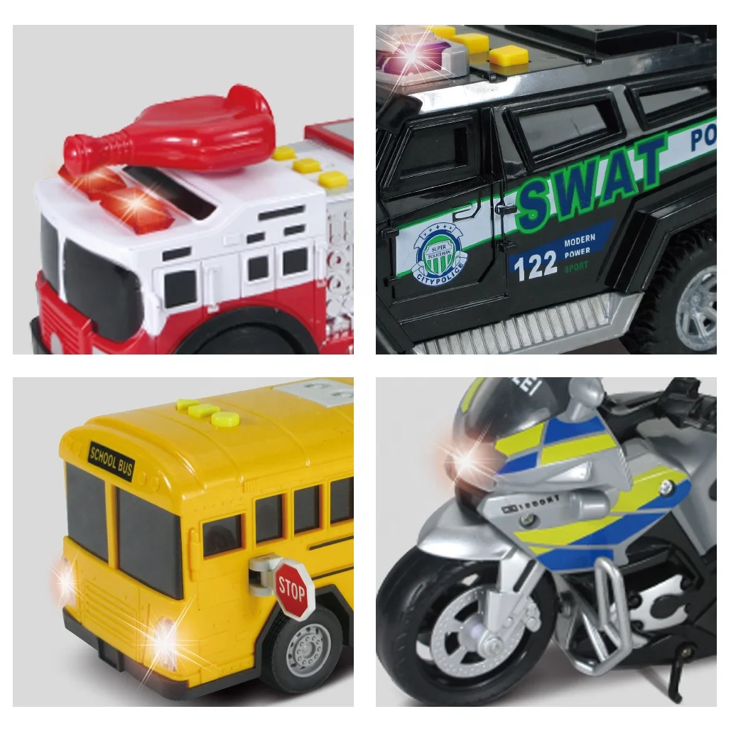 Kids Fire Truck Toy Friction Toy Vehicle Freewheel Fire Engine with Light and Sound, Red Fire Truck Toy with Ladder