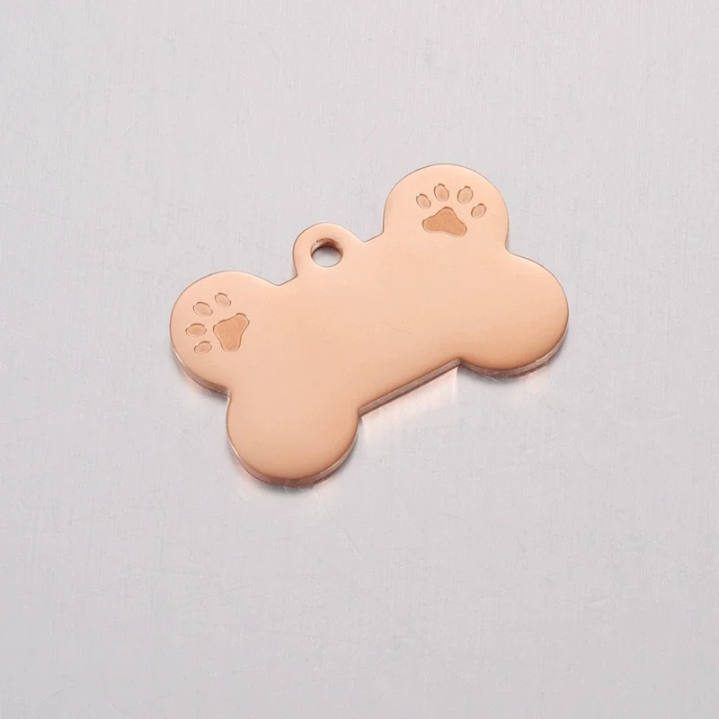 2023 mirror polishing gold stainless steel dog paw pendant accessories engravable logo dog bone shape pendant for keychain