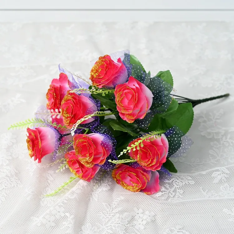 SEASON Silk Rose Artificial Flower Bouquet 12 Heads Rose Flower Wedding Decoration Artificial Rose Bush