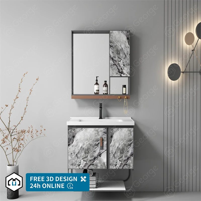 Bathroom equipment modern style bath vanity wall-hung bathroom cabinet wash basin aluminum cabinet  L6603