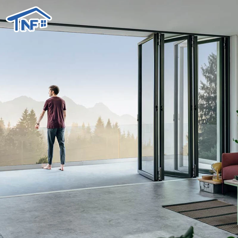 German Hardware Waterproof Residential Double Glazed Design aluminum frame folding door