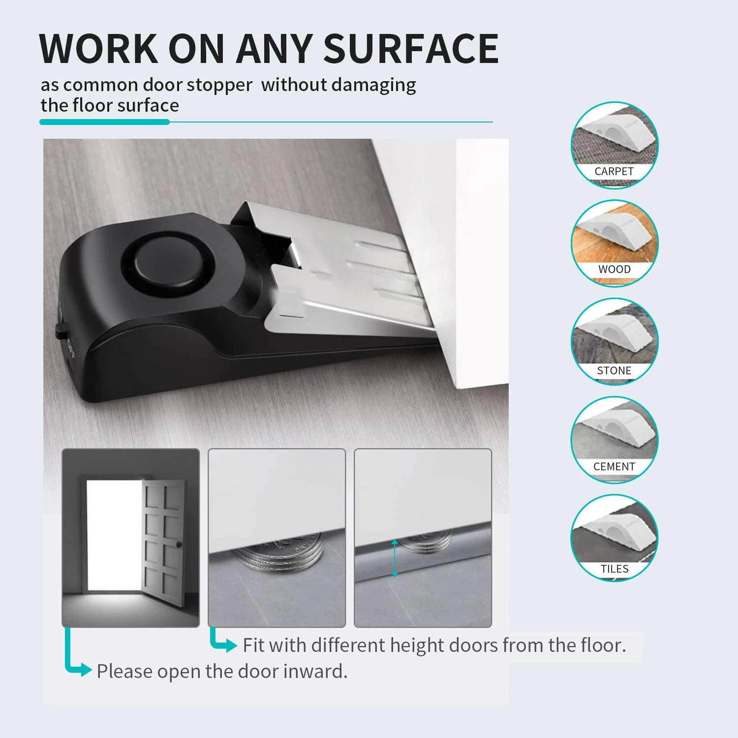 120dB Wedge Door Stop Alarm, Antitheft Security Device for Home/Hotel/Apartment Safety