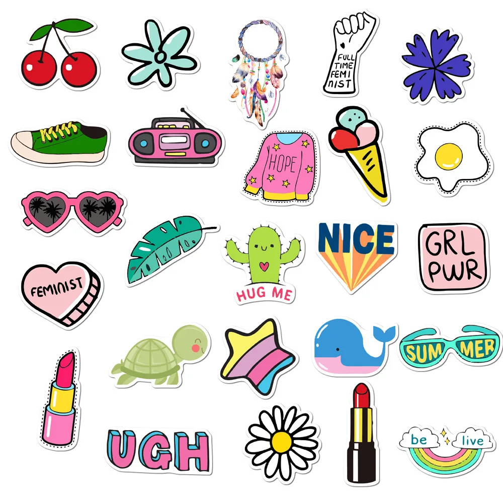 Pvc Stickers kit 50pcs/pack cute waterproof laptop skateboard computer phone stickers for kids teens girls