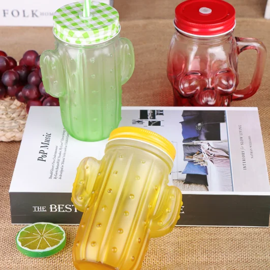 Progressive Color Mason Cup cactus frosted glass juice drink cup