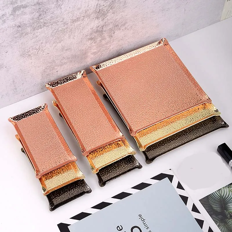 New Arrival Home Hotel Nordic Style Multifunction Colored Hammer Painting Stainless Steel Jewelry Cosmetic Organizer Tray