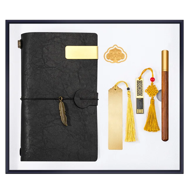 Chinese style corporate promotional gift set with notebook wood pen usb flash drive bookmark wholesale return gifts souvenirs