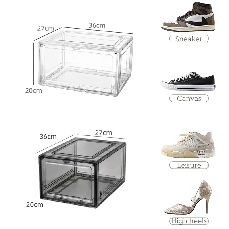 SENNIU Wholesale Transparent Plastic Sneaker Stackable Shoe Storage Boxes Drop Front Acrylic Drawer Type Magnetic Clear Shoe Box