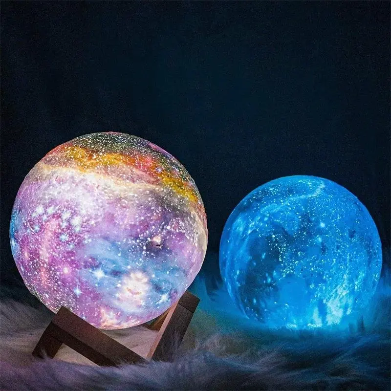18cm Rechargeable Dimmable Touch LED 3D Printed Moon Lamp Customized Modern Blue Shade Photo Moon Light Kid Gifts